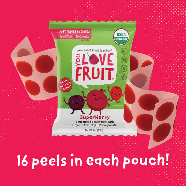 You Love Fruit - Healthy Snack Peel & Eat Fruit Leather - Case Pack of 1 OZ Servings - (12 Pack)