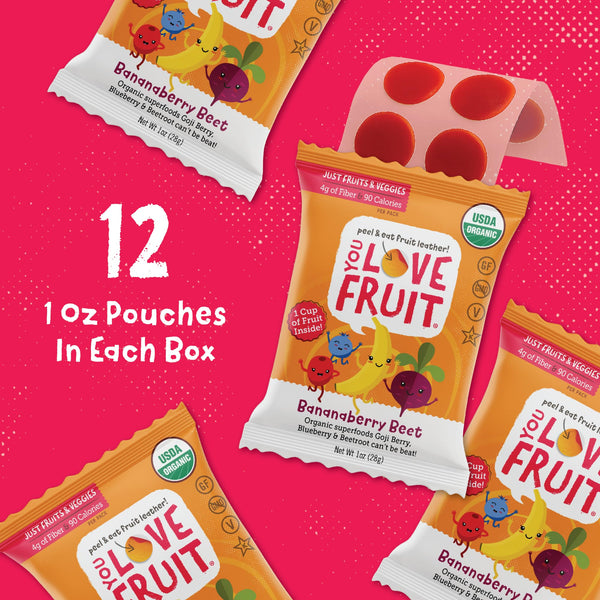 You Love Fruit - Healthy Snack Peel & Eat Fruit Leather - Case Pack of 1 OZ Servings - (12 Pack)